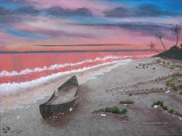 am sandstrand valencia Ölbilder verkaufen - ein Boot am Strand